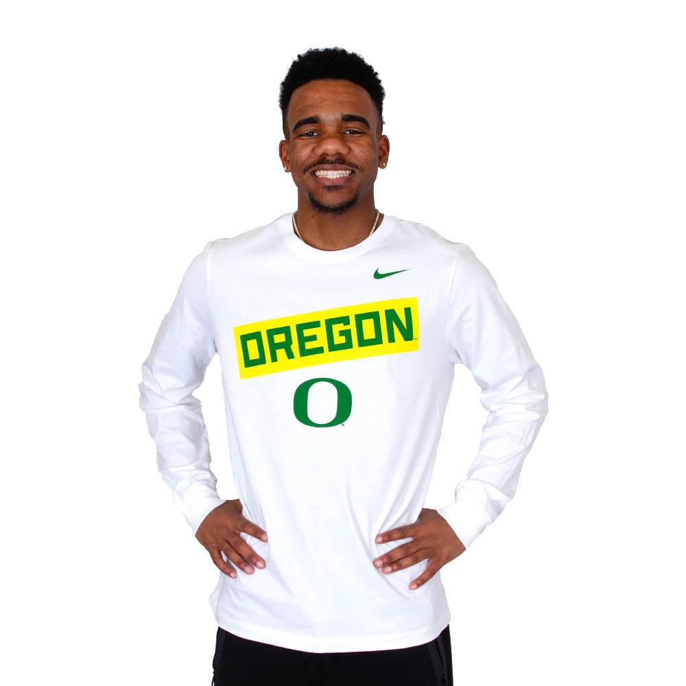 Classic Oregon O, Nike, White, Long Sleeve, Cotton, Men, Quack Attack (back), T-Shirt, 853998